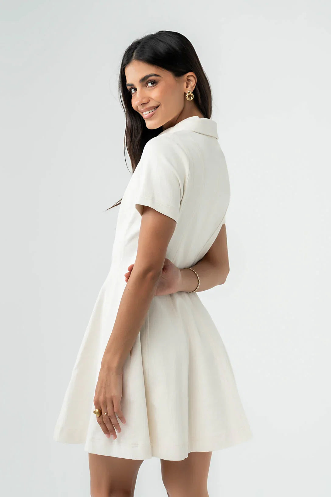 Carlie Denim Mini Dress in Cream
