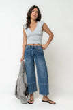 Kinzey Lace Trim Top in Heather Grey