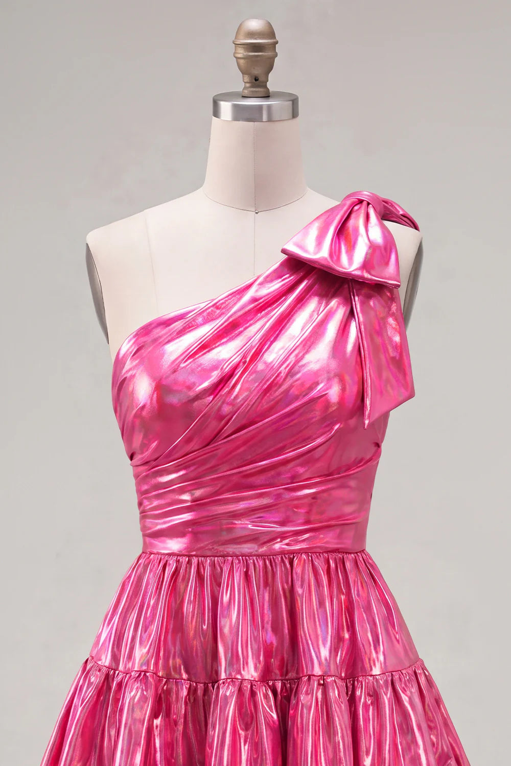 Green One Shoulder Metallic A Line Tiered Short Homecoming Dress