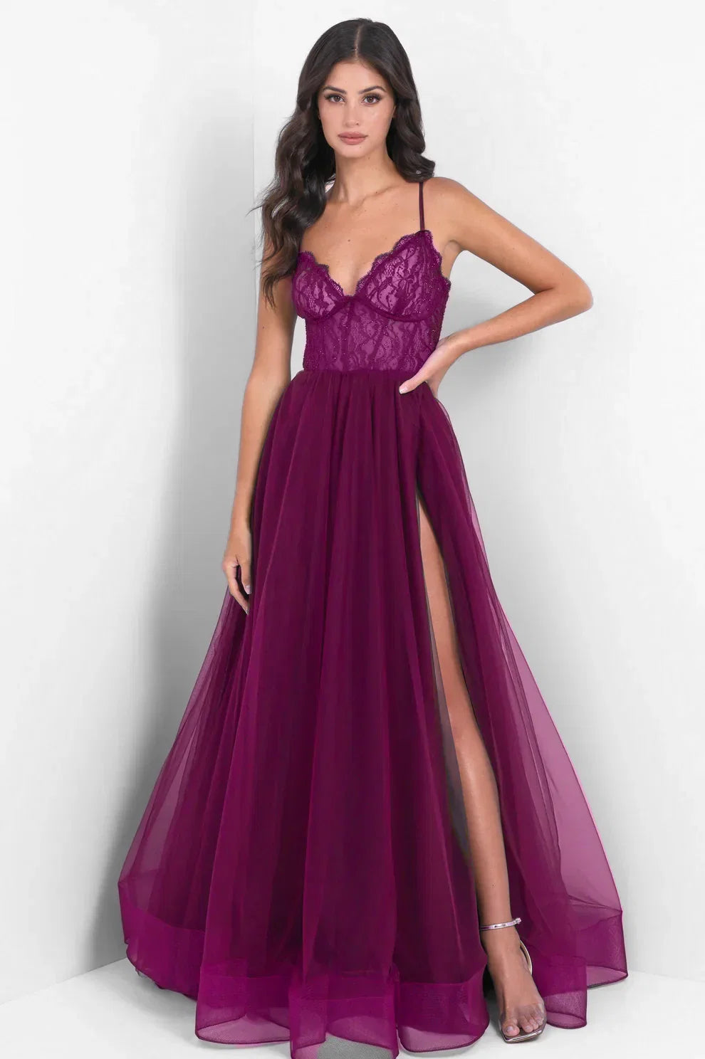 Dani Gown Mulberry Lace Tulle A line Dress