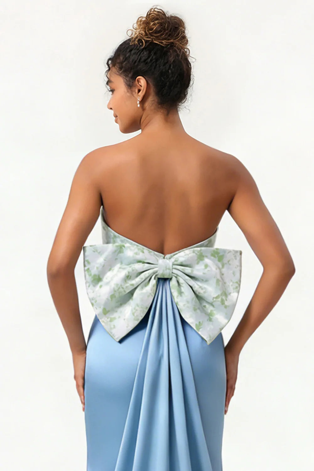Green Strapless Mermaid Long Bridesmaid Dress with Bow