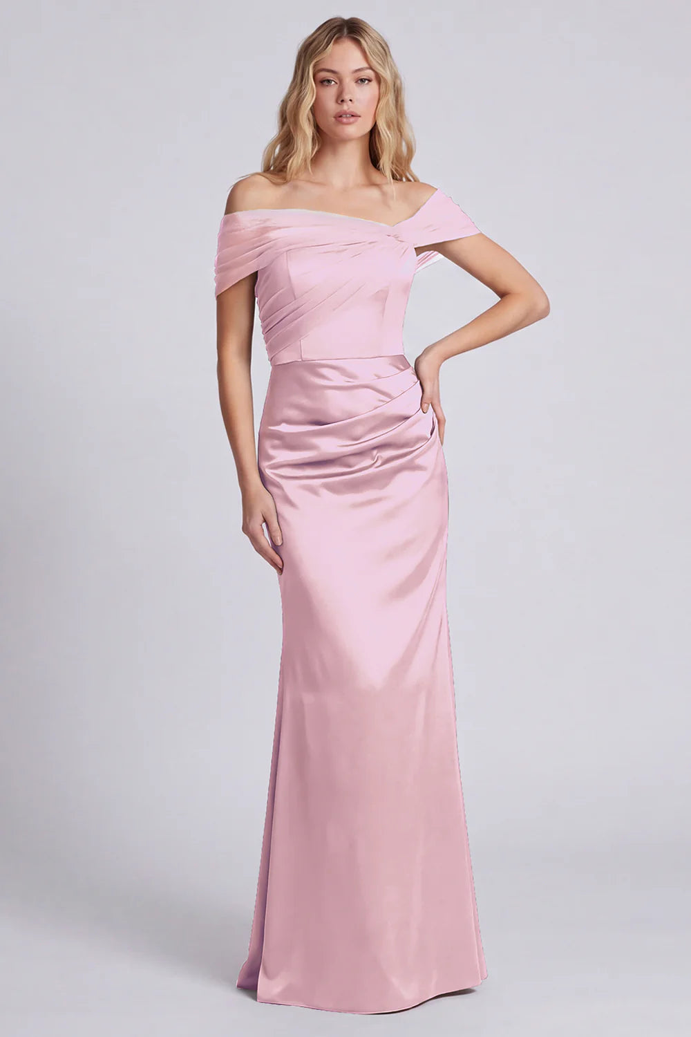 Olive Off the Shoulder Mermaid Satin Maxi Dress