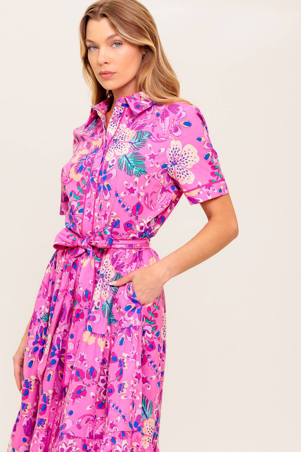 PETAL PRESS PINK PURPLE FLORAL MIDI DRESS