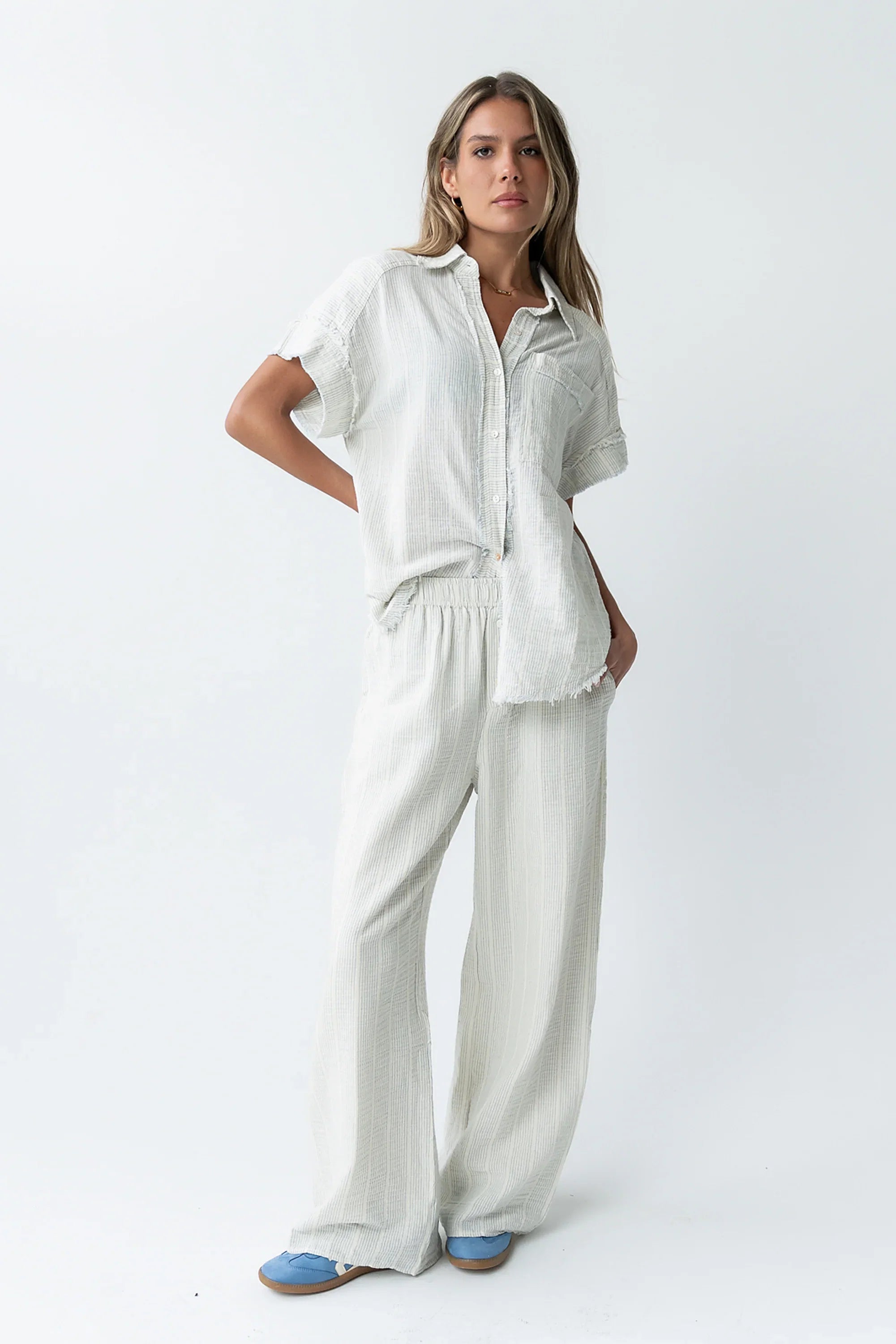 Belen Striped Wide Leg Pants in Denim Blue