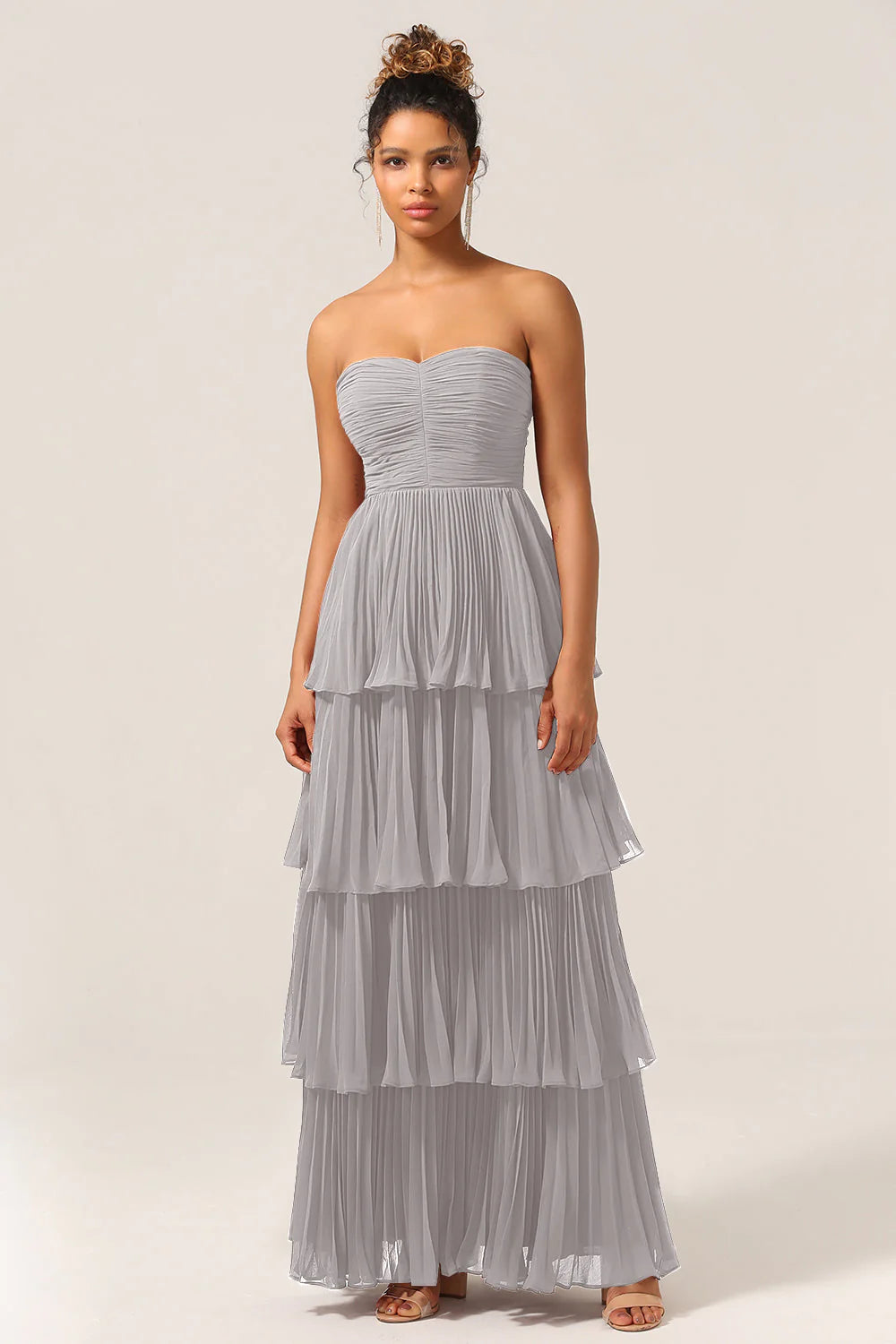 A Line Sweetheart Floor Length Tiered Chiffon Bridesmaid Dress