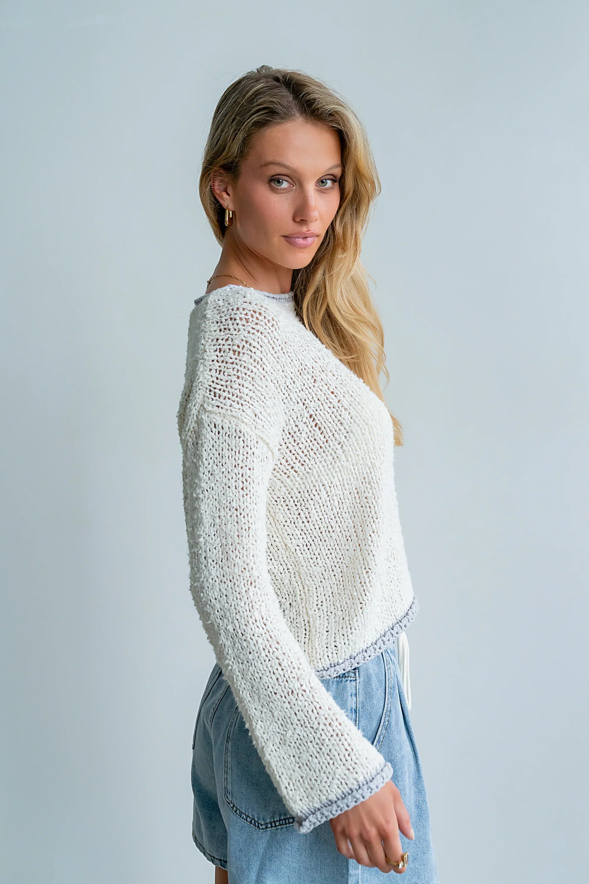 Ariel Contrast Sweater in Ivory