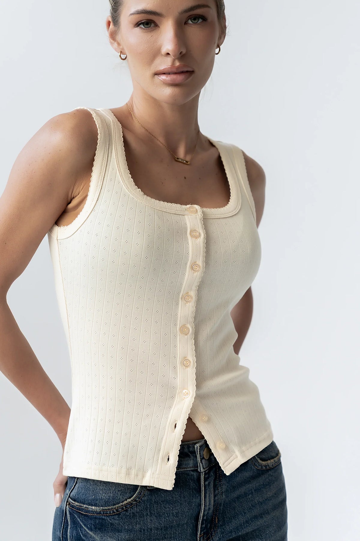 Apollo Knit Tank Top in Beige
