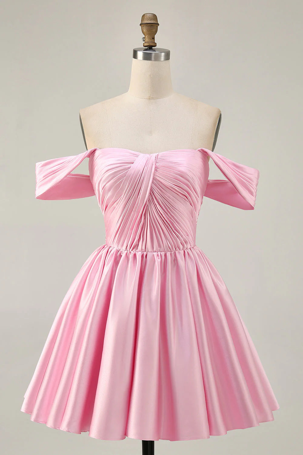 Pink A Line Off The Shoulder Ruched Short Homecoming Dress