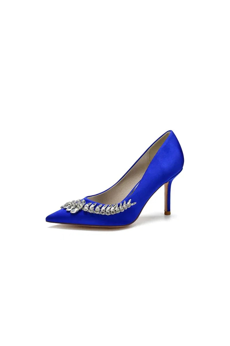 Crystal Side Pointed Toe Satin Pump