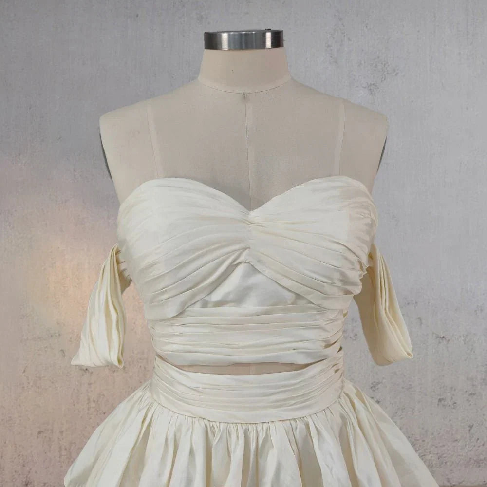 A Line Beige Multi Tiered Ruffles Wedding Dresses