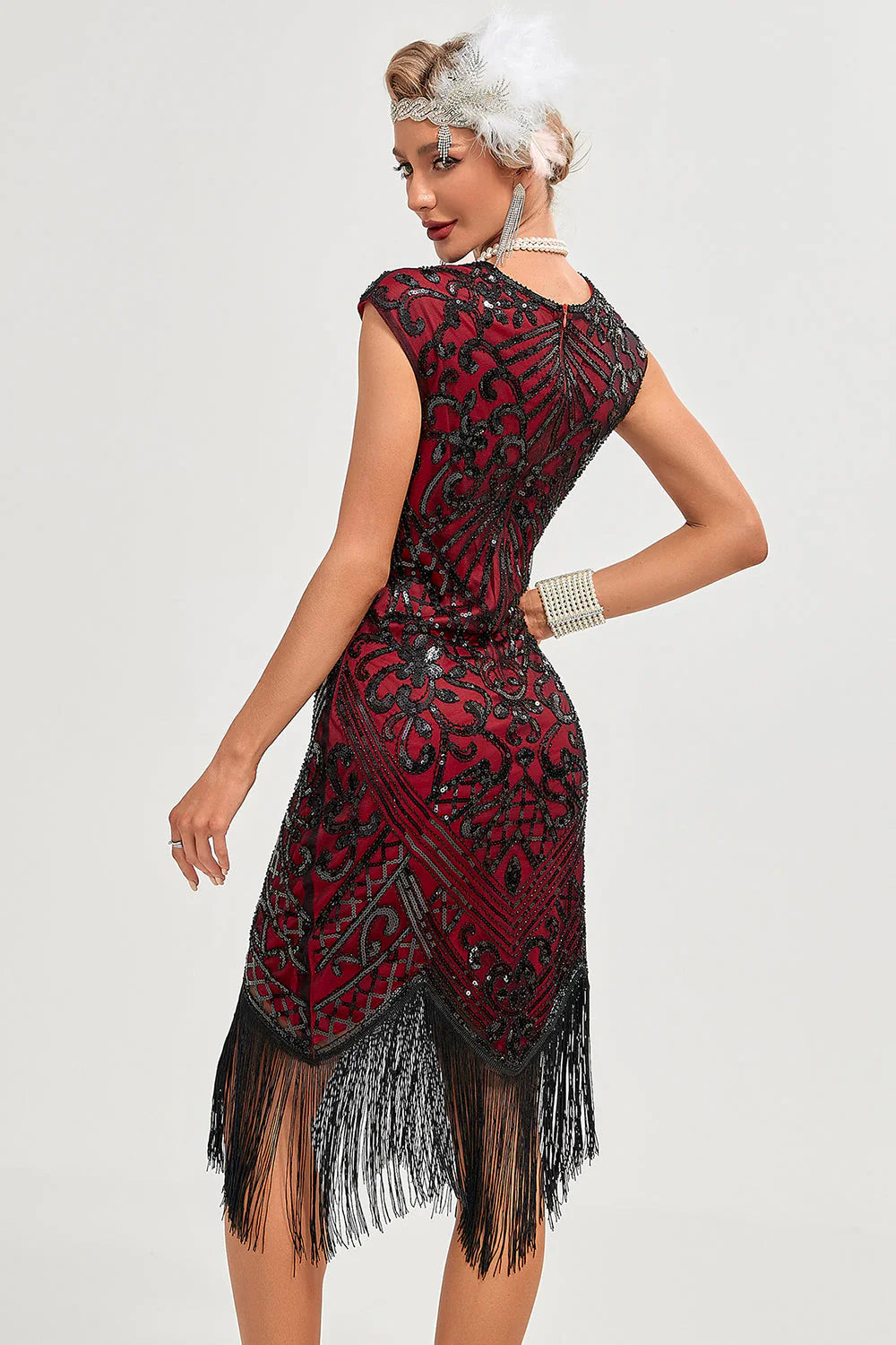 Sparkly Black Beaded Fringed Gatsby Dress