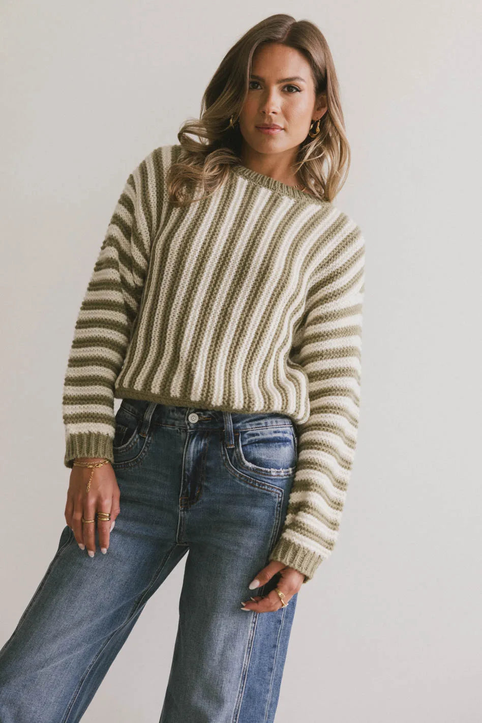 Baila Striped Sweater in Moss FINAL SALE