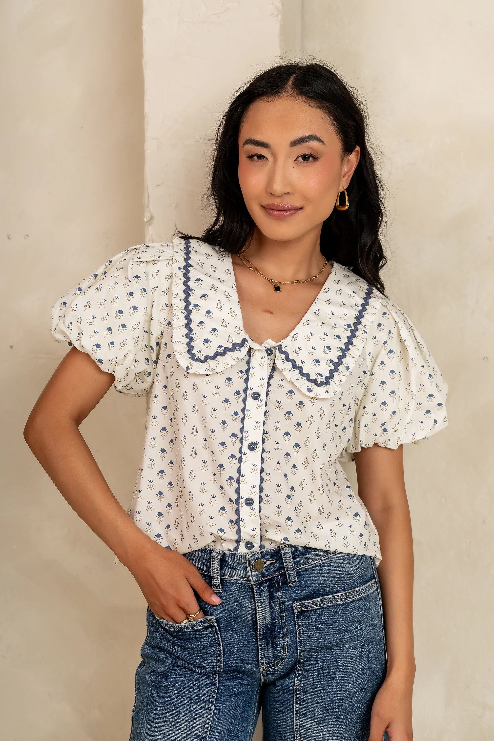 Kayla Collared Blouse in Cream