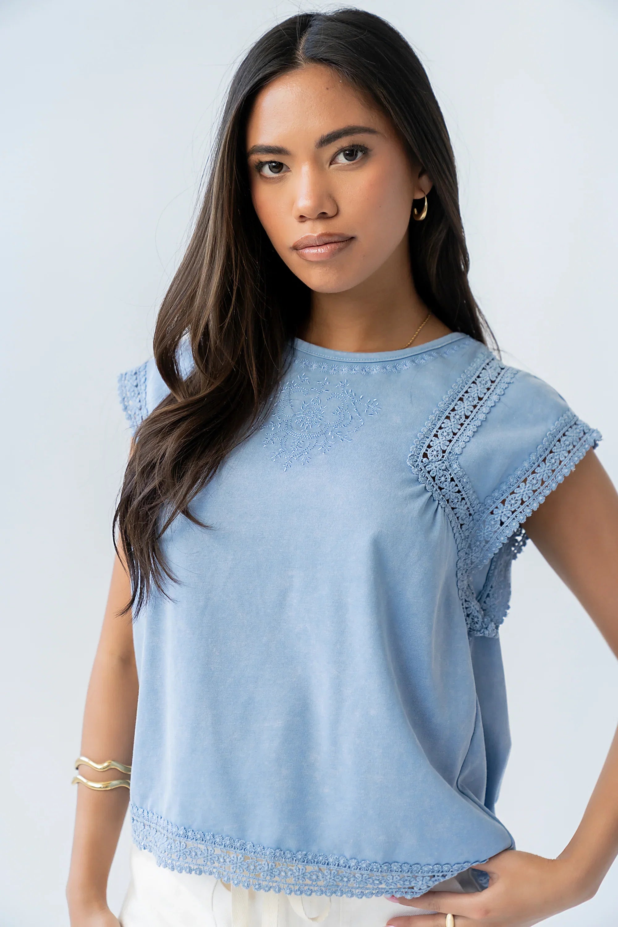 Maisey Embroidered Top in Blue