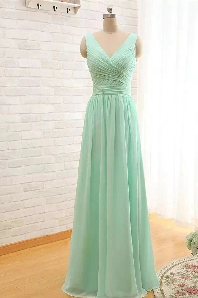 A Line Sleeveless Floor length Chiffon Bridesmaid Dress with Criss Cross