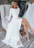 Long Sleeves Mermaid Satin Open Back Wedding Dresses