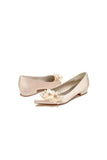 Satin Champagne Flats with Delicate Flower Embellishments