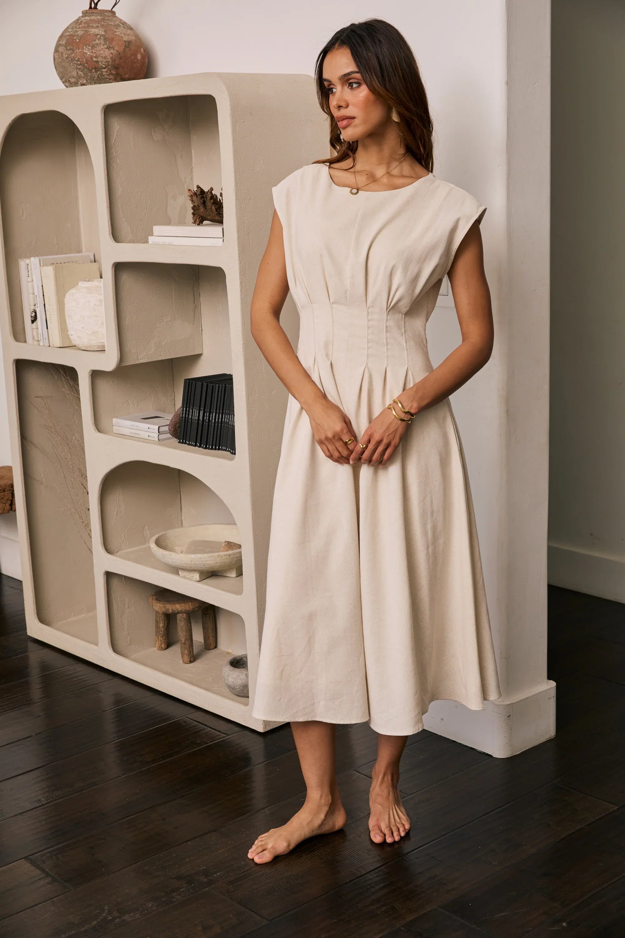 Matilda Pleated Maxi Dress in Oatmeal