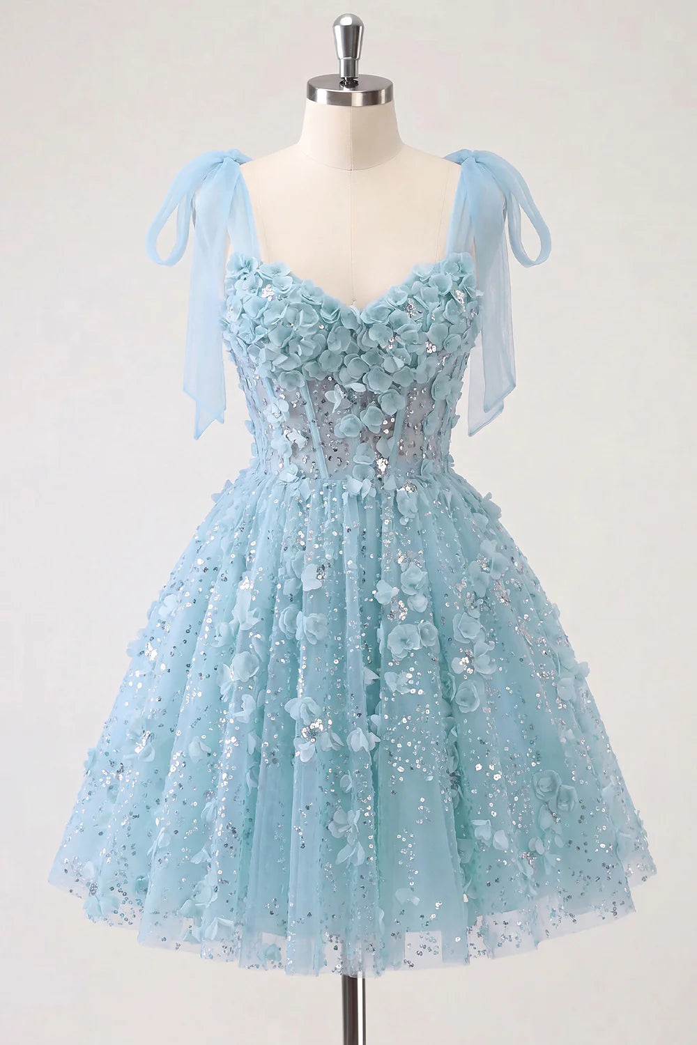 Lilac Sequin A Line Corset Short Homecoming Dress with 3D Flowers