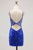 Royal Blue Sequins Corset Sequins Tight Homecoming Dress