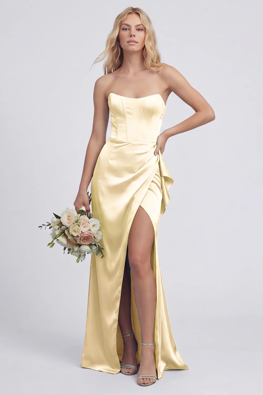 Strapless Corset Mermaid Dusty Sage Bridesmaid Dress with Slit