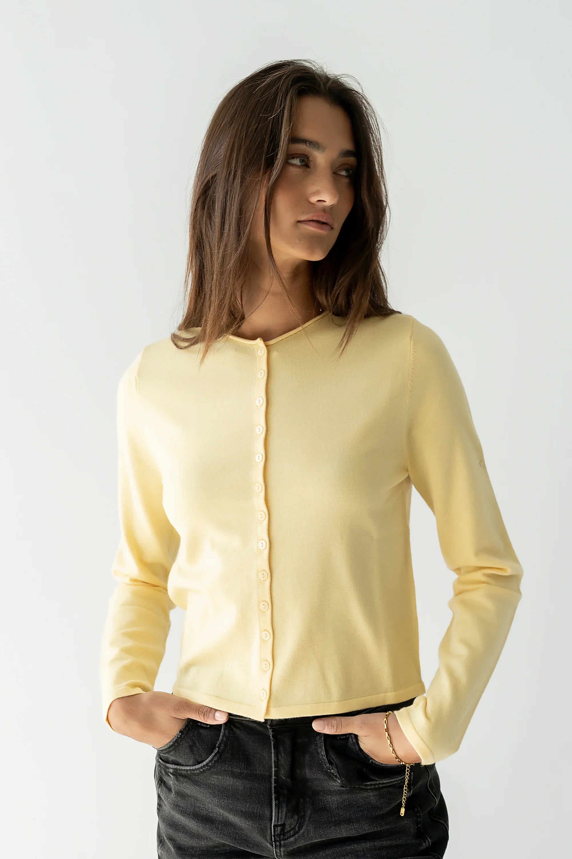 Maddy Button Up Cardigan in Yellow