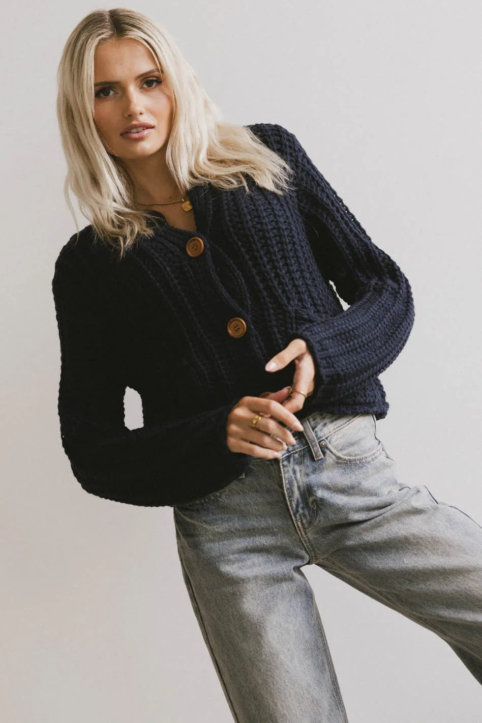 Luca Chunky Knit Sweater in Navy FINAL SALE