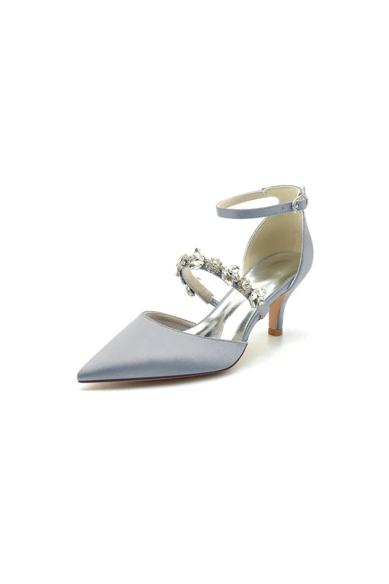Pointed Toe Rhinestone Ankle Straps High Heels