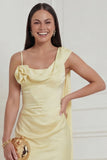 Daffodil Asymmetrical Neck Satin Wedding Guest Dress