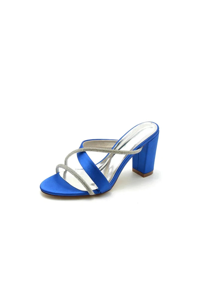 Royal Blue Satin High Heeled Sandals