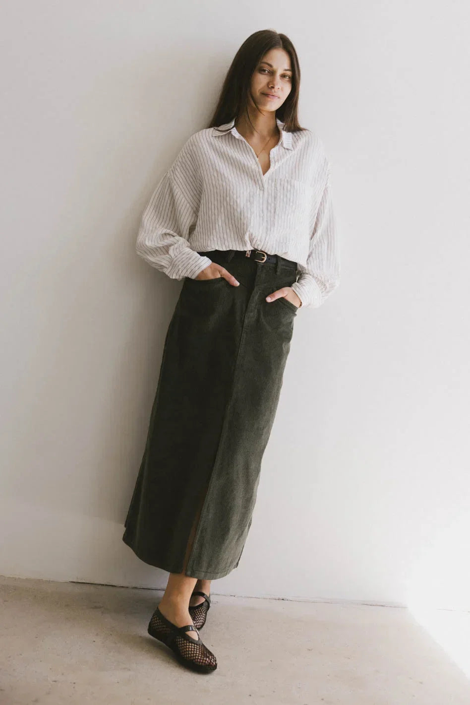 Sambria Corduroy Skirt in Olive FINAL SALE