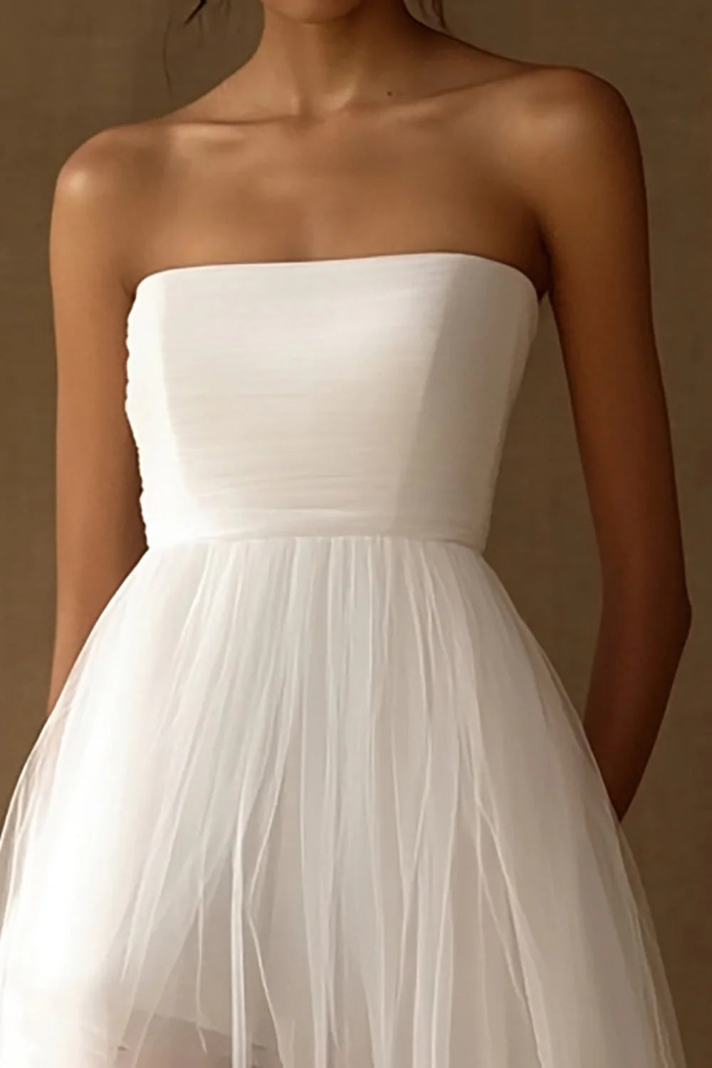 Simple White A Line Asymmetrical Graduation Dress With Tulle