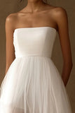 Simple White A Line Asymmetrical Graduation Dress With Tulle