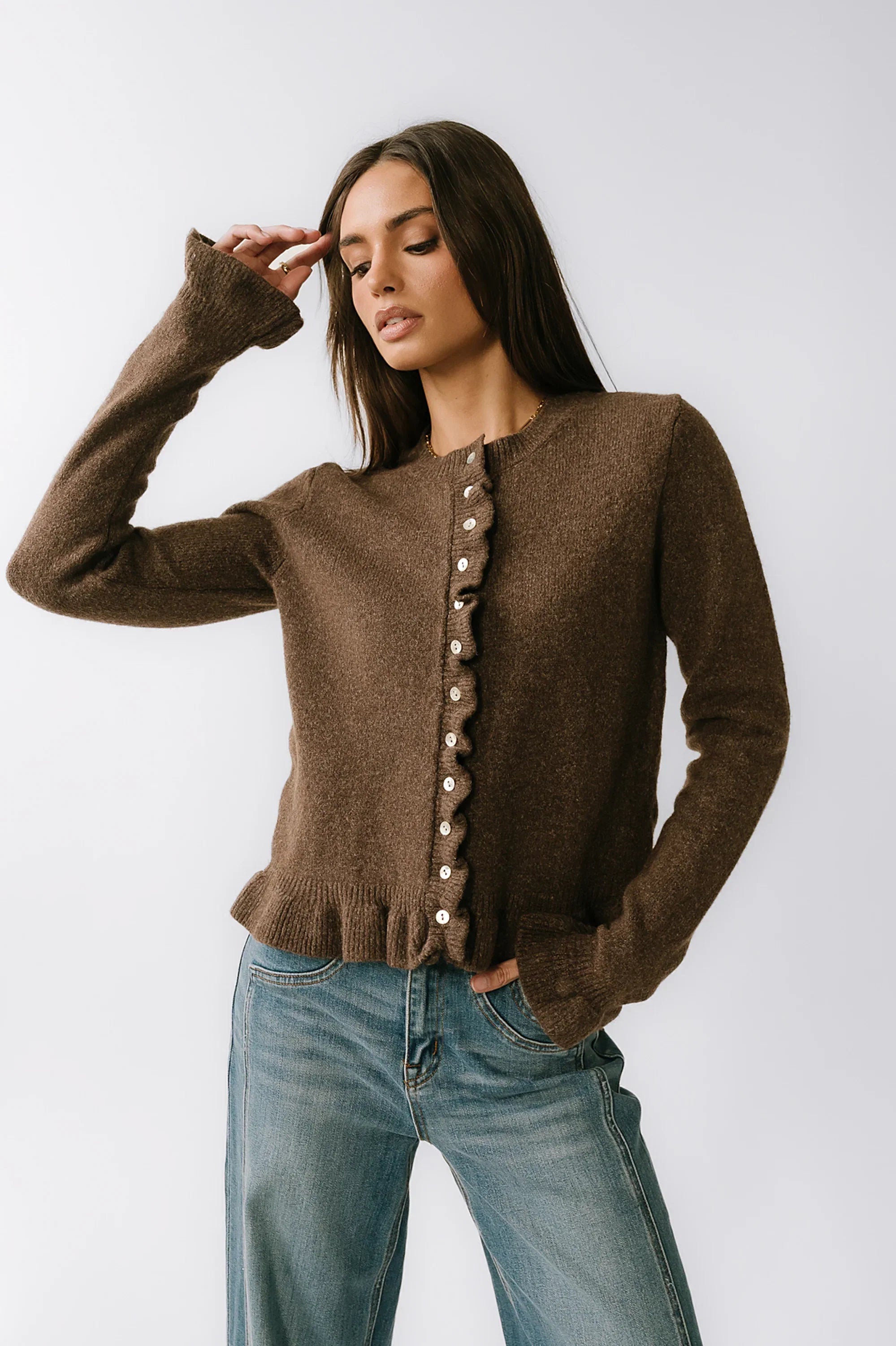 Rosie Ruffle Sweater in Brown FINAL SALE