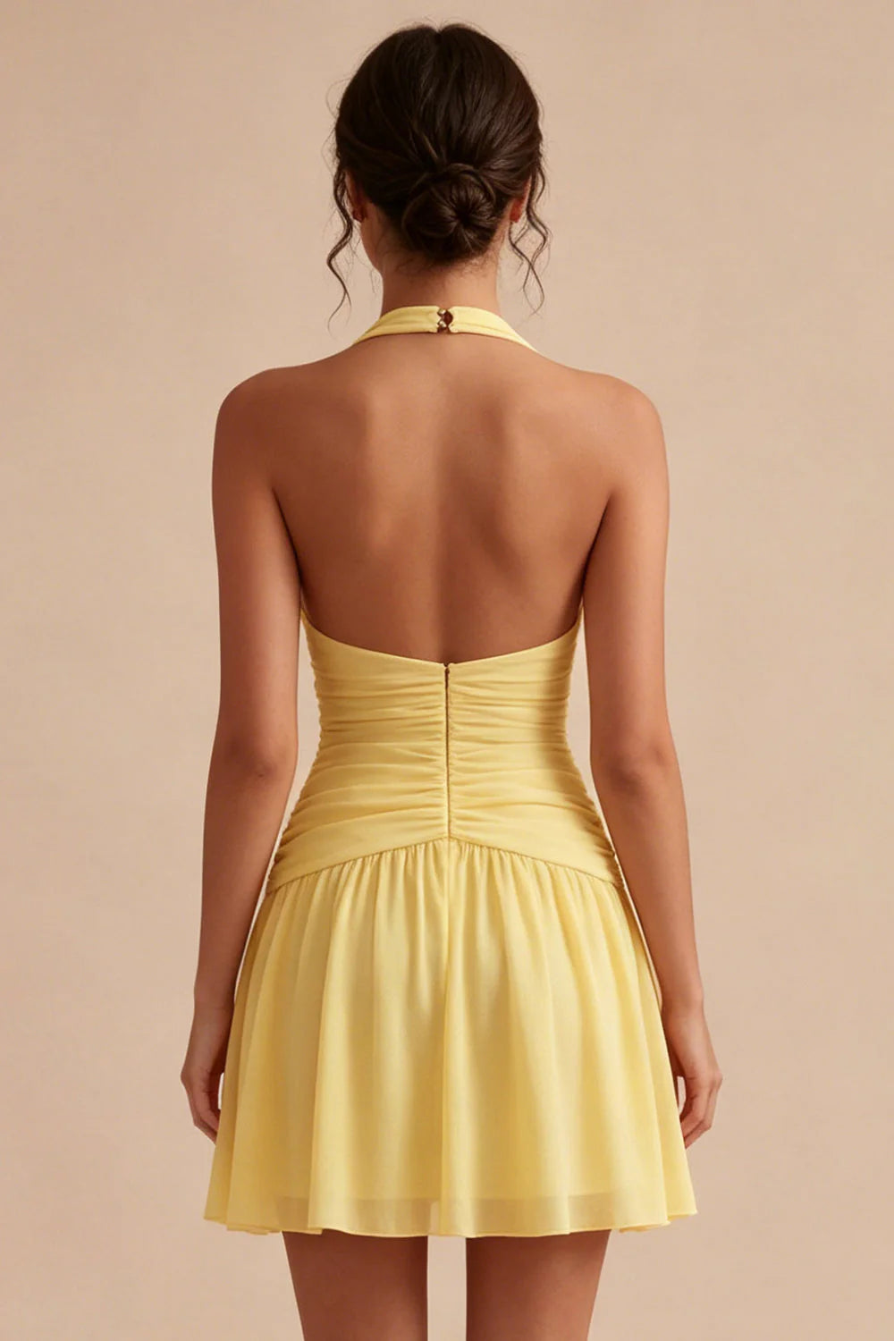 Halter A Line Daffodil Ruched Short Graduation Dress