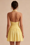 Halter A Line Daffodil Ruched Short Graduation Dress