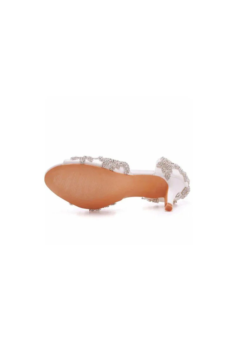 Peep Toe Satin Rhinestone Slip On High Heels