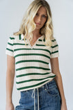 Tess Striped Collared Top in Green
