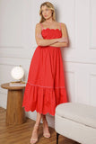 SWEET DREAMS RED PINK SCALLOPED EDGE MIDI DRESS