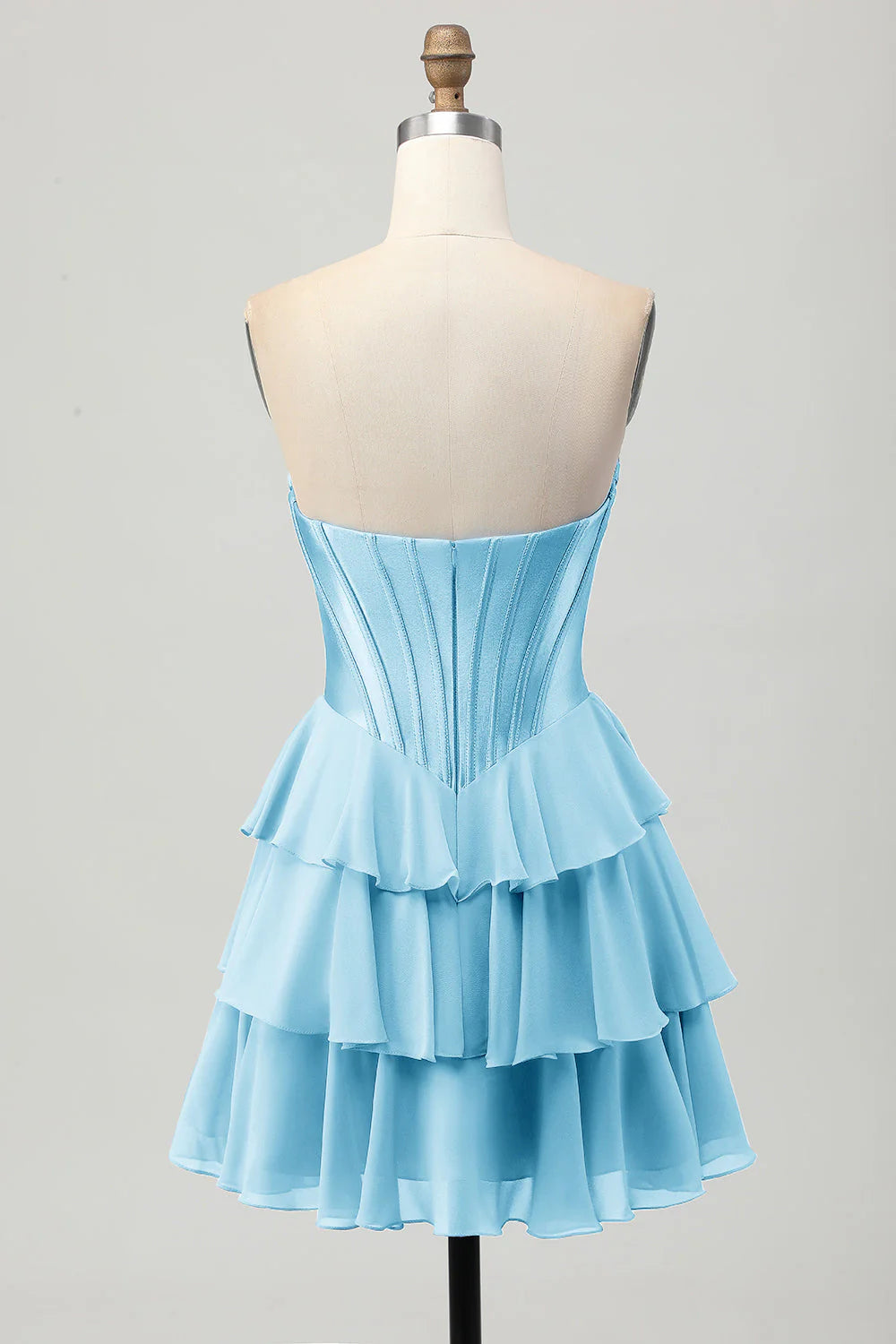 Tiered Strapless A Line Corset Blue Homecoming Dress