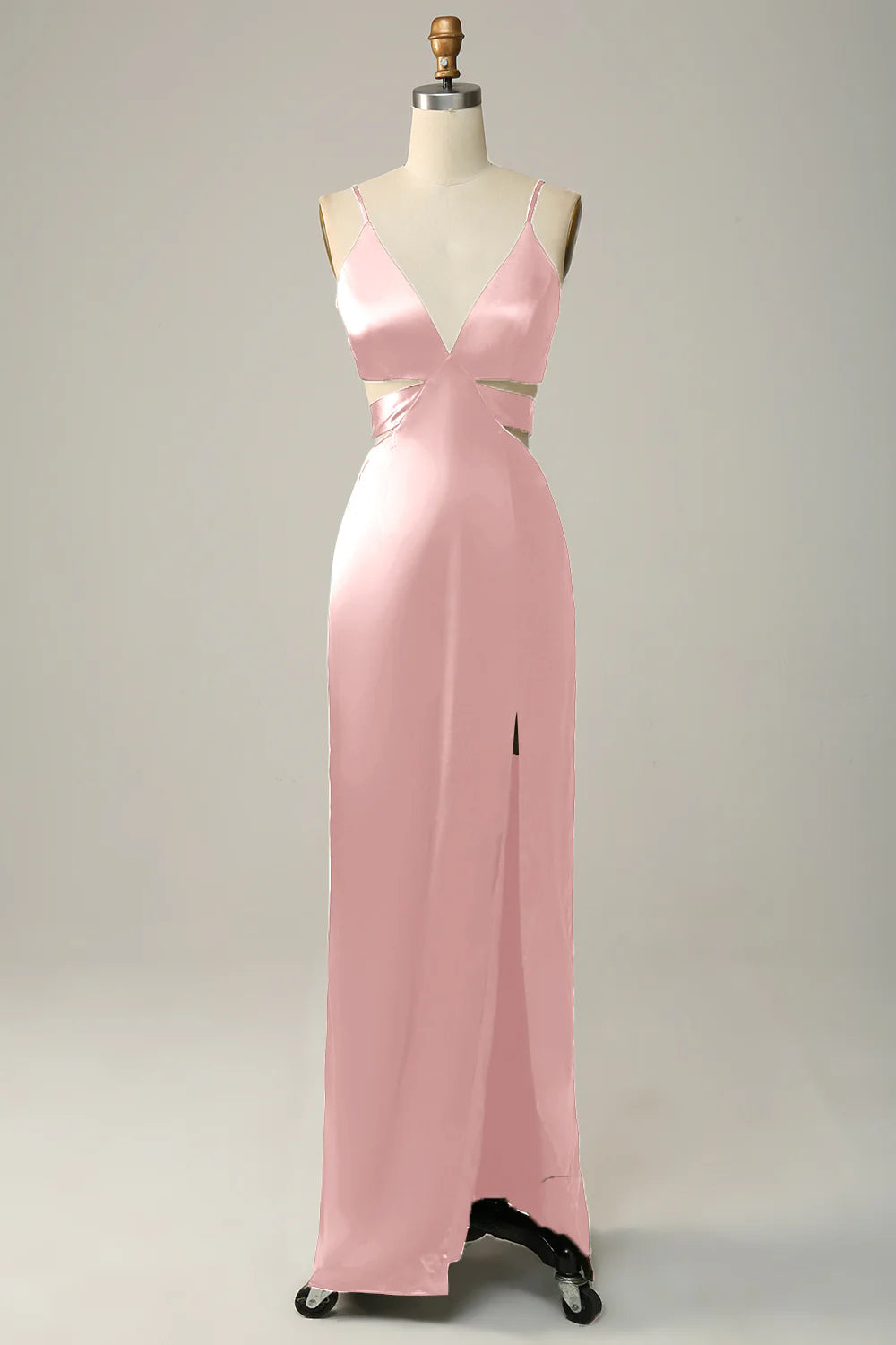 Dark Green Sheath Spaghetti Straps Cut Out Satin Long Bridesmaid Dress