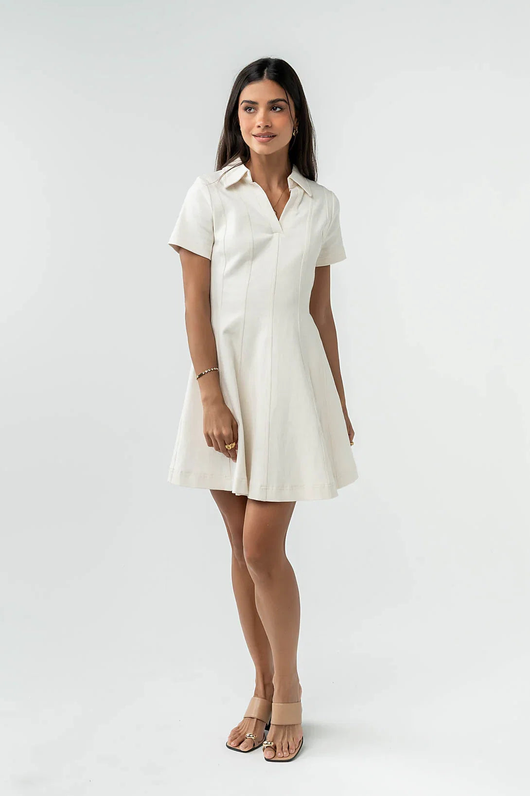 Carlie Denim Mini Dress in Cream