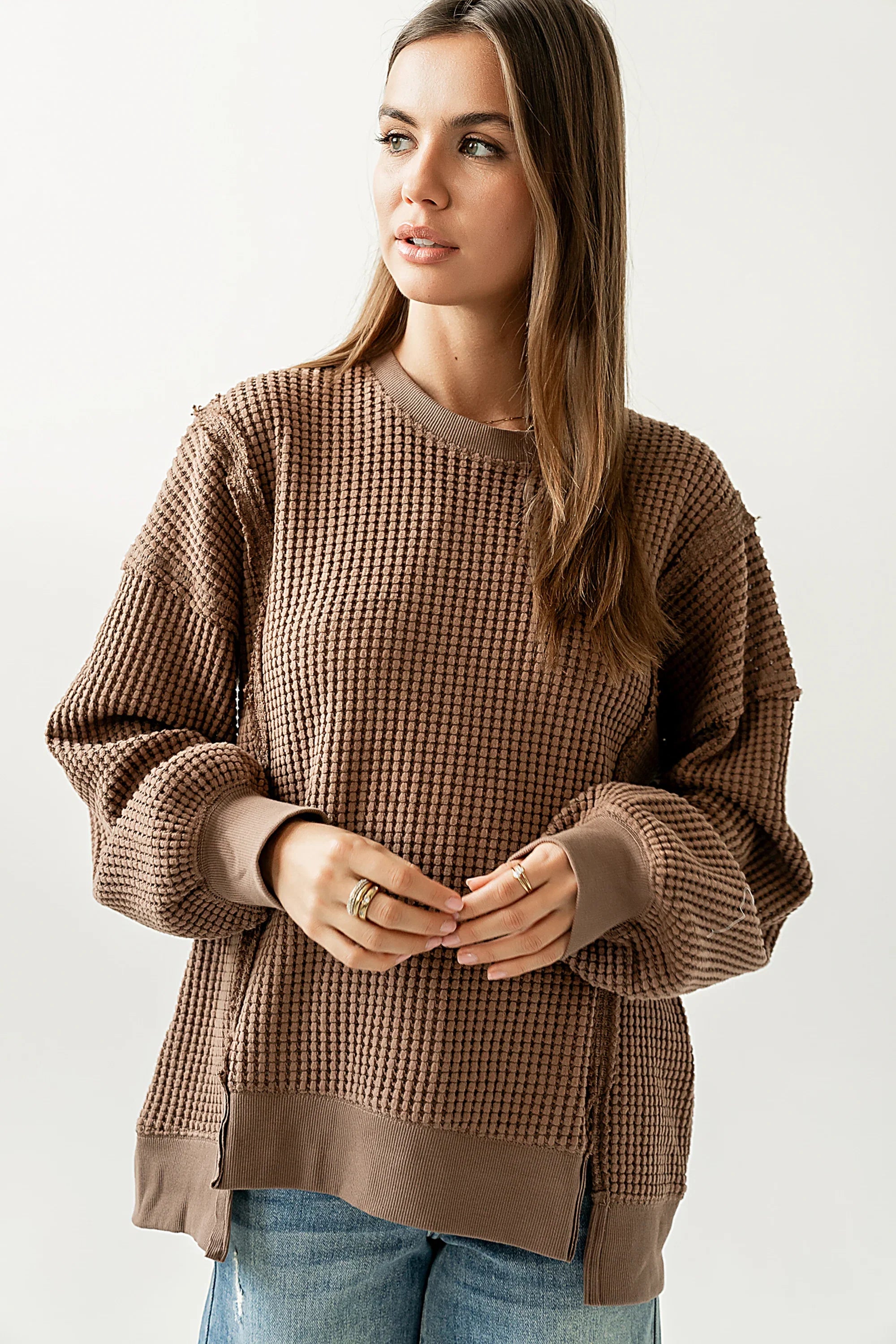 Trace Waffle Knit Top in Mocha