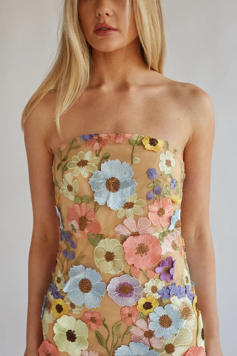 Candice Strapless Floral Lace Mini Dress