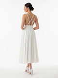 A Line V Neck Sleeveless Satin Knee Length Wedding Dress