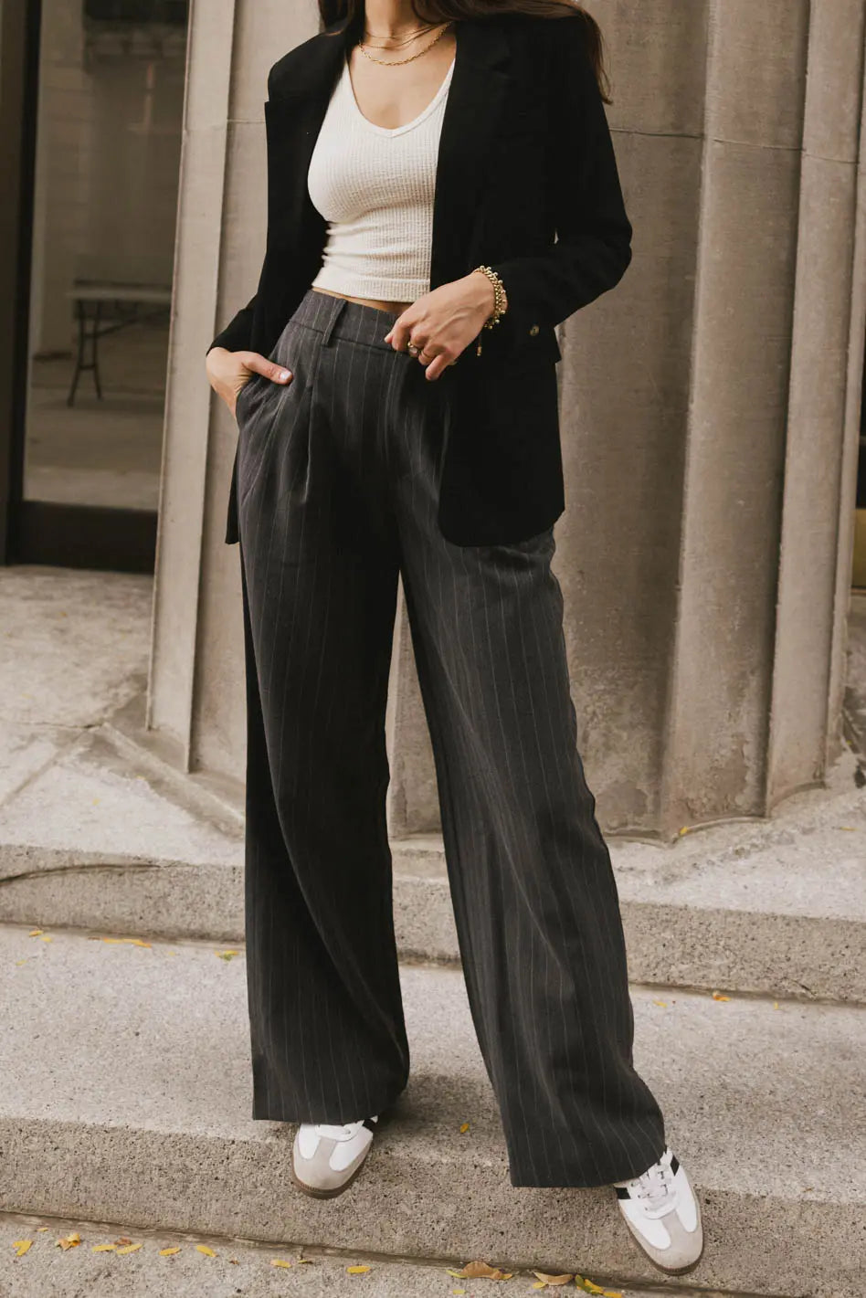 Reese Striped Slacks in Charcoal FINAL SALE