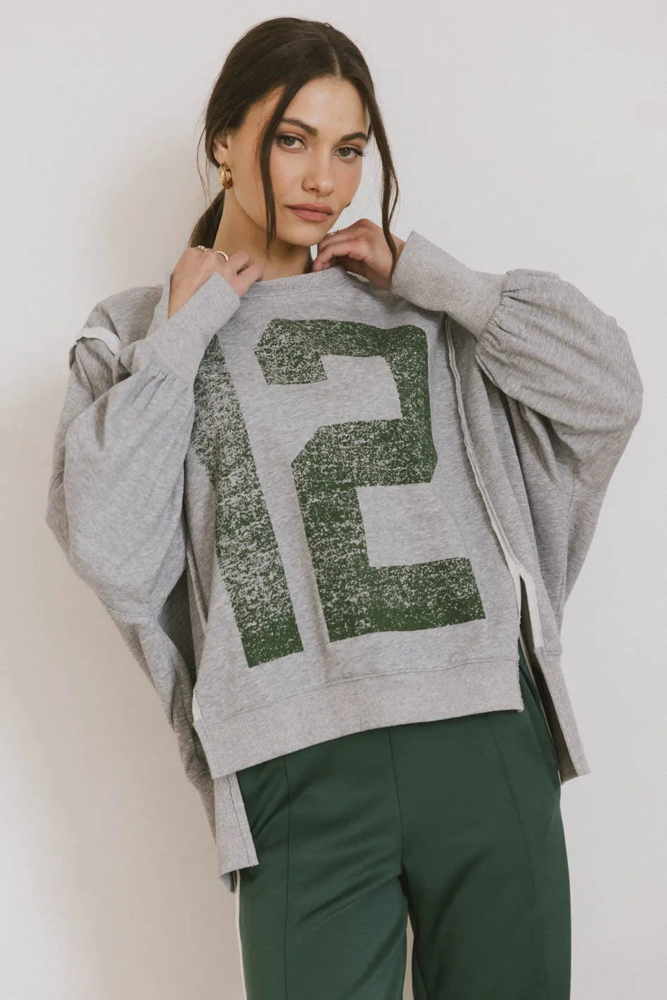 Varsity Distressed Top in Grey FINAL SALE