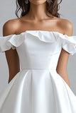 White Off The Shoulder A Line Short Graduation Dress