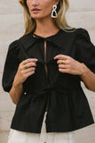 Natalia Peplum Tie Blouse in Black FINAL SALE