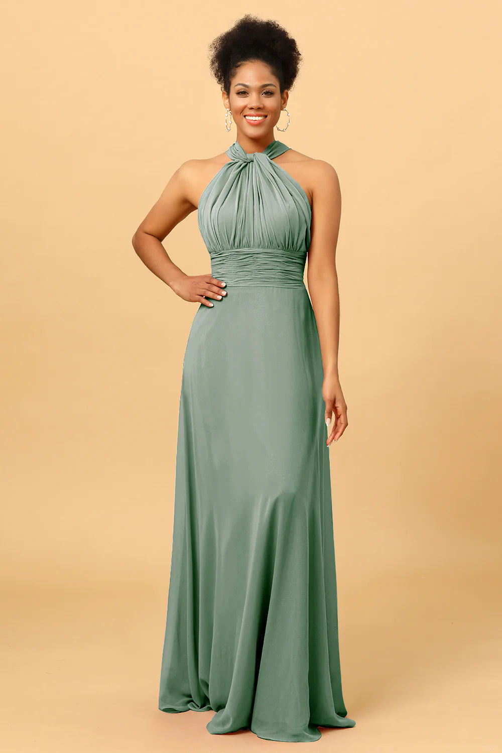 A Line Convertible Floor Length Chiffon Bridesmaid Dress